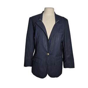 Smythe Blazer Size 10‎ Wool Jacket Womens Navy Blue One Button Lined Vintage